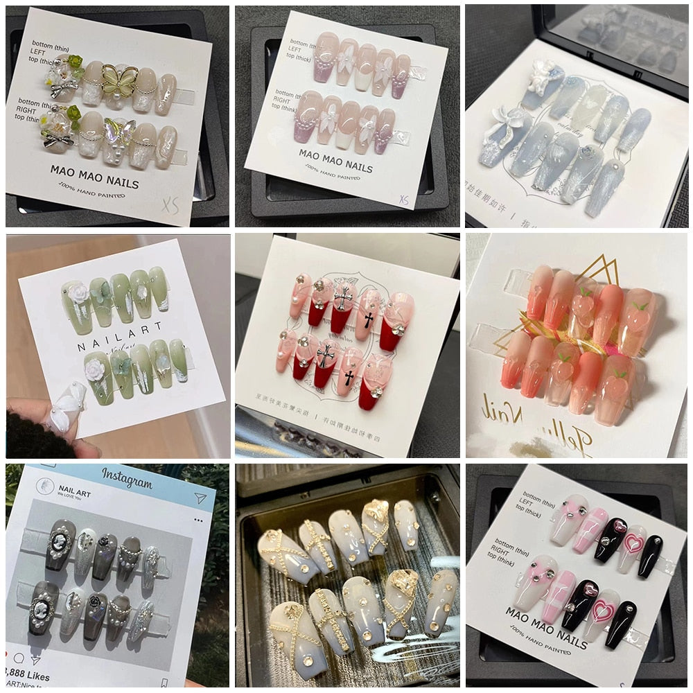 Nails Set Press On Pure Handmade Wearable Nails Love Butterfly Fashion Fake Nails Fake Nails Press On Nails Nail Accessories