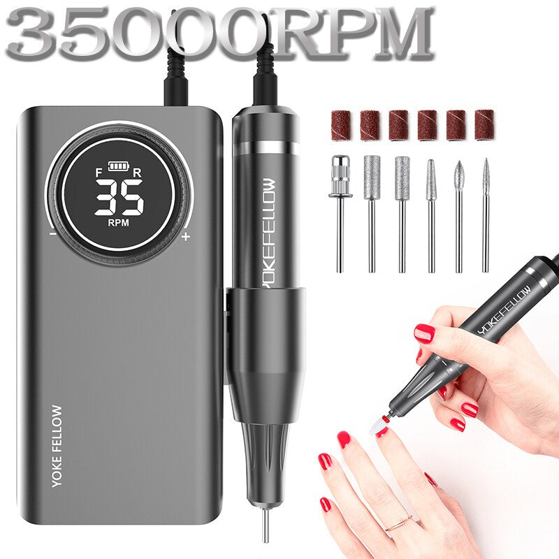 Professional Nail Drill Machine Kit 35000RPM Rechargeable Portable Electric Nail File for Manicure Acrylic Gel Nails