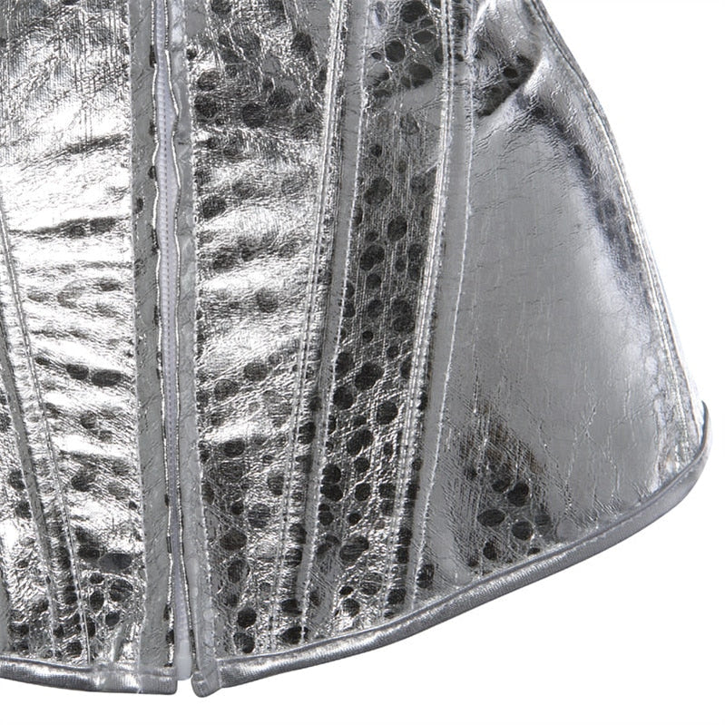 corset bustier top women vintage style gold silver overbust corset leather nightclub sexy korsett lingerie strapless