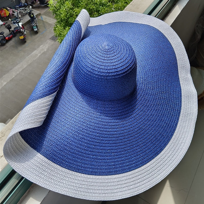 Rainbow striped big brim anti-ultraviolet sunshade sun hat beach sun hat with wire edge can be folded arbitrarily 15 M 56-58cm