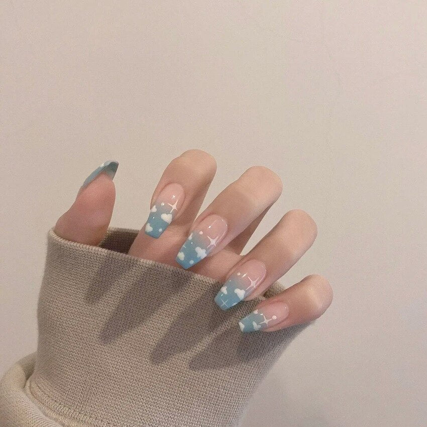 24Ps Childlike Fake Nails With Glue Cute Kawaii Personality Stick On Nails False Girls Short Press On Nail Art DIY Manicure Tool Nails With Glue X9