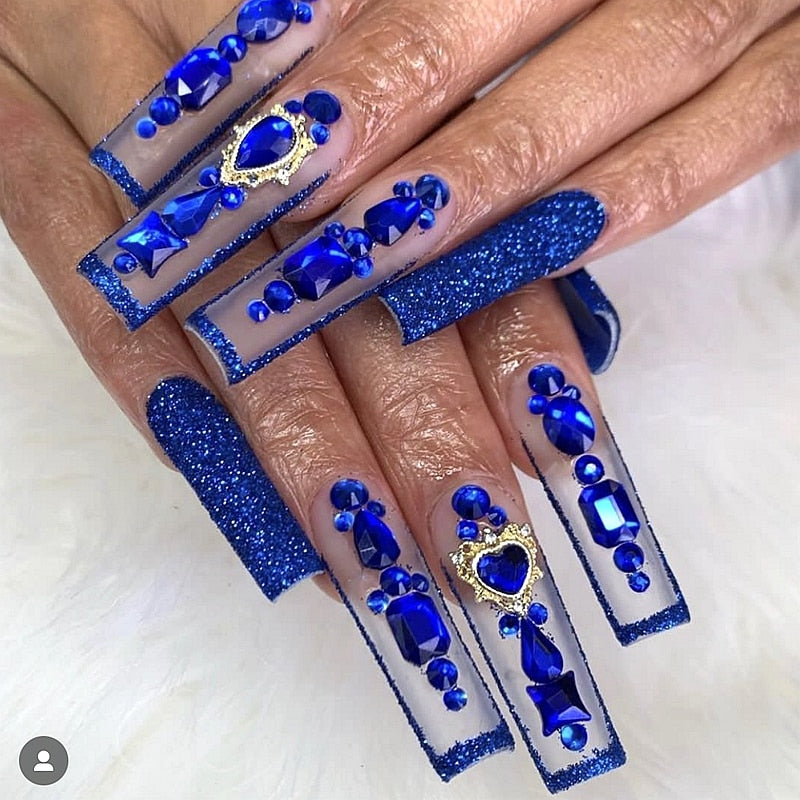 Handmade Luxury 3XL Full Cover False Nail Tips Glittery Rhinestone Press On Nails Y2K Reusable XXL XL Long Fake Nail With Glue Style14 SizeL