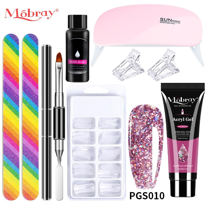 Mobray Poly Nail Gel Set Manicure Set Gel Cuticle Pusher Finger Extend Mold Nail Kit All For Quick Extension Manicure Set 9pcs-set-010