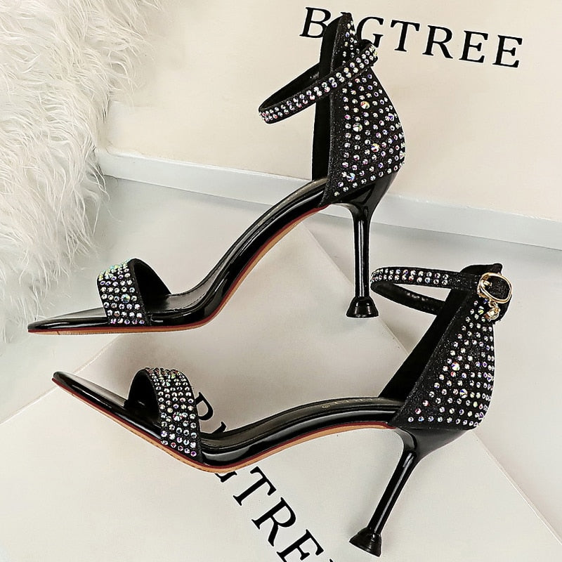 Shoes Sexy High Heels Women Pumps Sparkle Sequins Stiletto Heels 10 Cm Party Shoes Women Heels Summer Women Sandals New 1688-3-black8.5cm