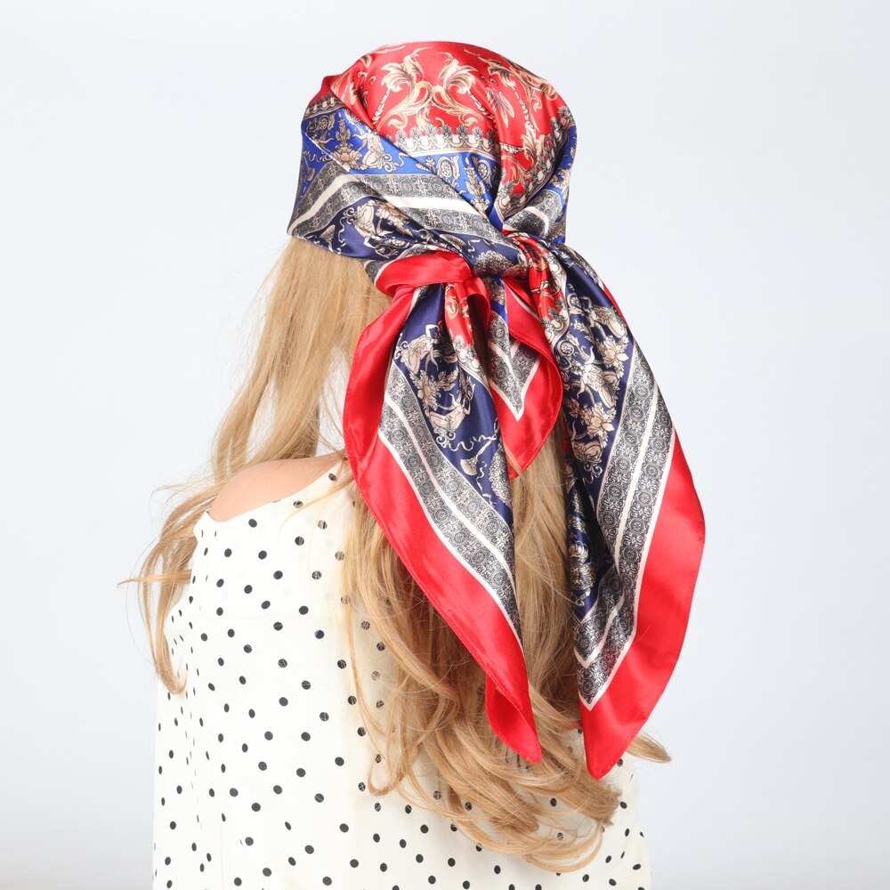 Silk Scarves Luxury Brand Spring Summer Women Head/Hair Scarf 90X90cm Fashion Hijab Bandana Cheveux Foulard Femme BK50-1 90X90CM