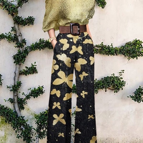 Print Jumpsuit Women Autumn and Spring New Fashion Long Sleeve Lapel Loose Casual Elegance Green Jumpsuits Print 3 (No Belt)