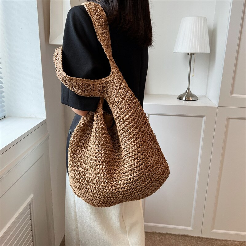 Women's Bag Soft Straw Bag Casual Long Woven Shoulder Bag Popular Light Travel Beach Bag