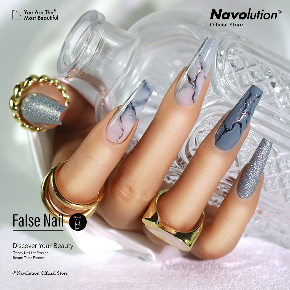 Navolution 24Pcs/Set DIY Manicure Wearable Fake Nails press on Detachable Finished Fingernails Ballet Square Head Almond Short