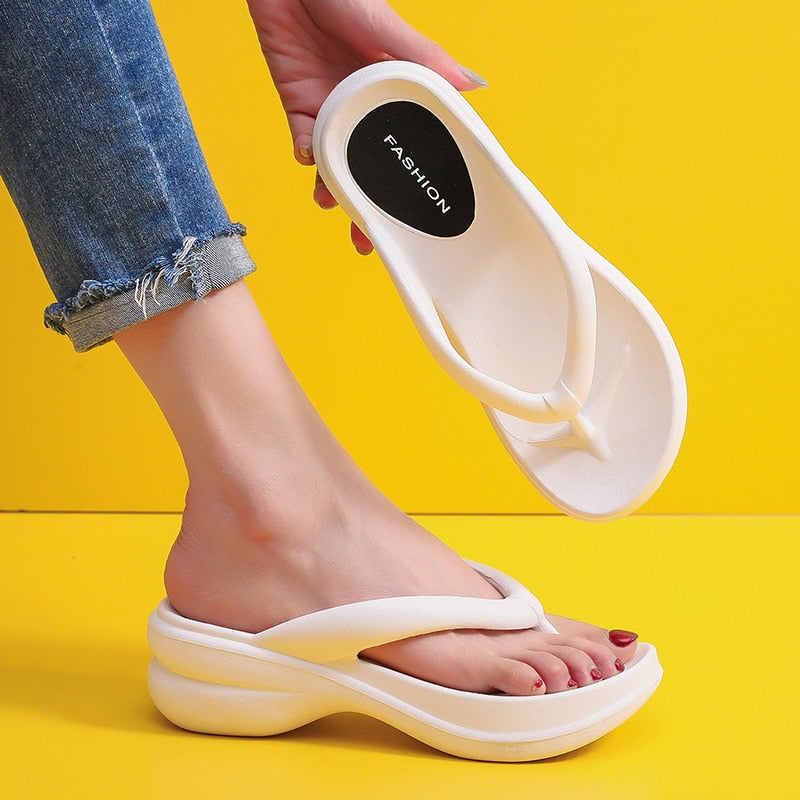 JMPRS Thick Sole Wedges Flip Flops for Women 2023 Summer Clip Toe Platform Sandals Woman Non Slip Beach Slippers Outdoor Slides