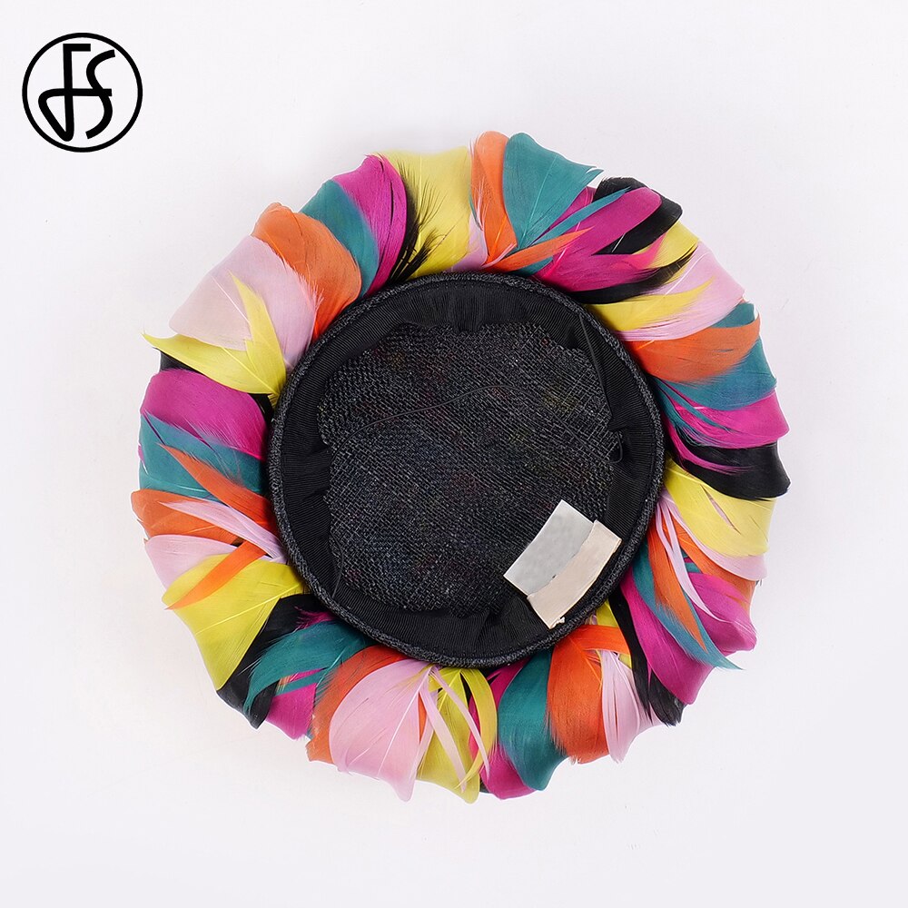 FS Luxury Woman Hat Wedding Ceremony Church Cap With Diamond Ladies Fascinators Cocktail Party Fancy Feathers Millinery