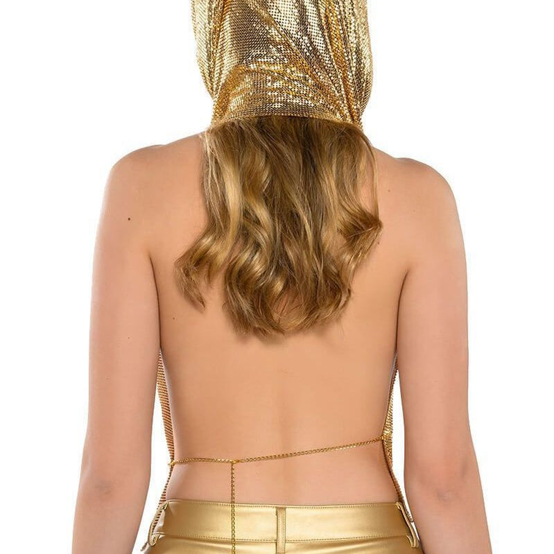 Women Metal Sequins Tank Top With Turban 2 Piece Sexy V Neck Backless Suspender Top Rave Festival Party Nightclub Camisole