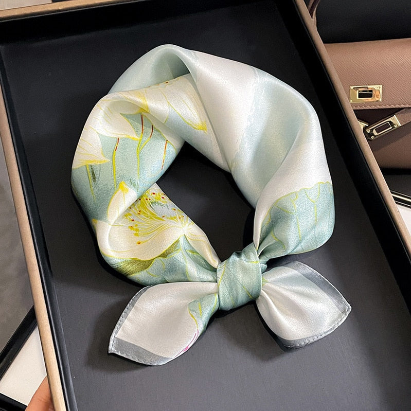 53cm Real Silk Nature Scarf Women Neckerchief Foulard Bandana Small Hairbands Fashion Floral Neck Ties for Office Lady New ZS-19 53x53cm