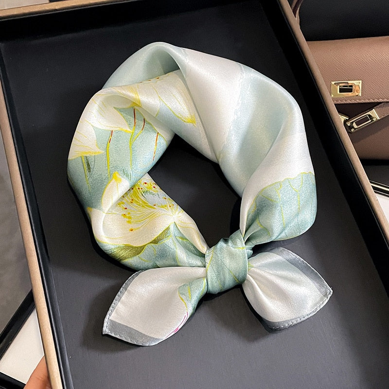 53cm Real Silk Nature Scarf Women Neckerchief Foulard Bandana Small Hairbands Fashion Floral Neck Ties for Office Lady New ZS-19 53x53cm