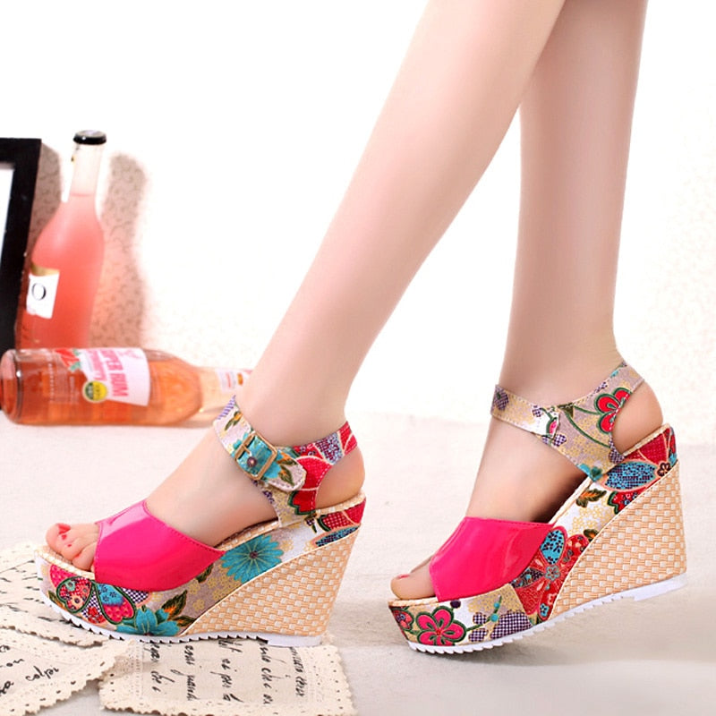 Women Sandals Summer Platform Wedges Casual Shoes Woman Floral Super High Heels Open Toe Slides Slippers Sandalias Zapatos Mujer