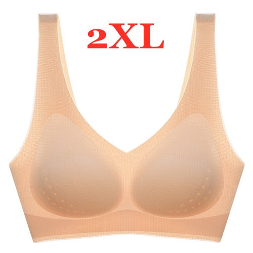 Youpin Women's Ice Silk Seamless Bra Ultra-thin No Steel Ring Breathable Antibacterial Gather One Piece Breathable Underwear Complexion 2XL