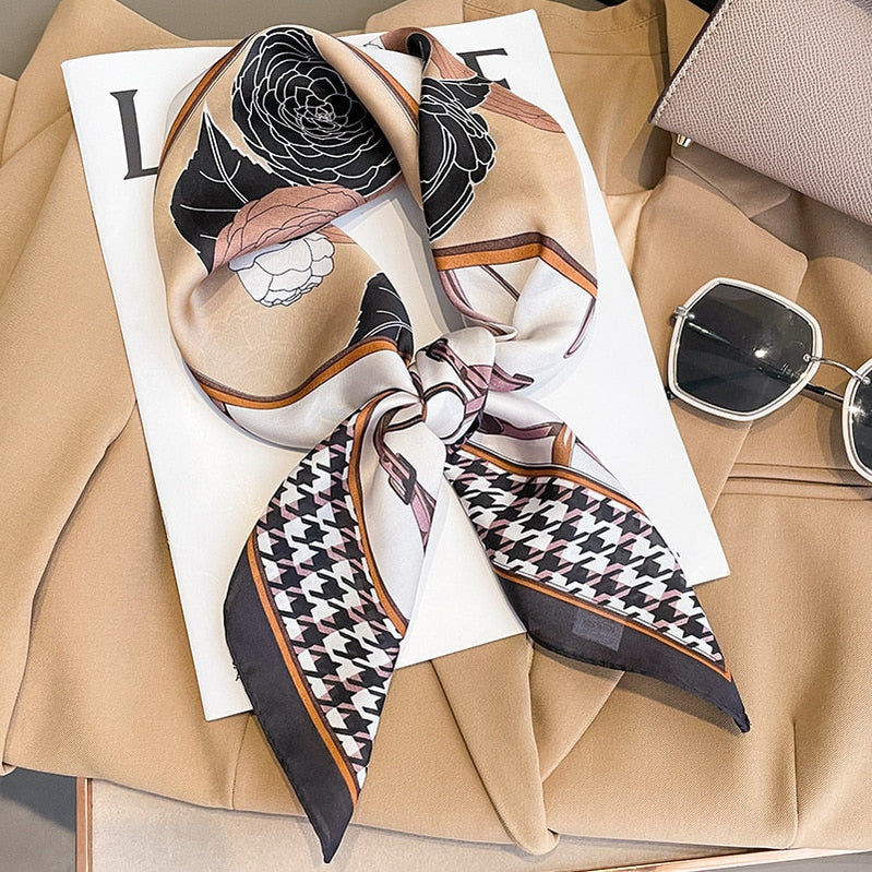 Luxury Silk Shawl Square Scarf for Women Satin Hijab Fashion Wraps Neckerchief Female Hair Bands Ribbon Headband Bandana W-168-1 70x70