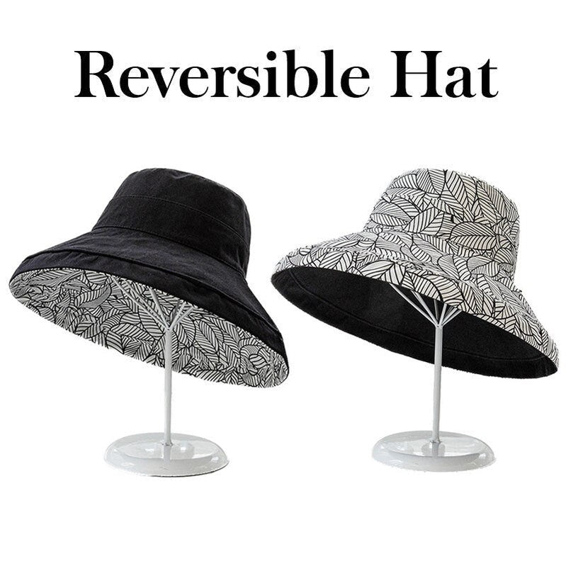 Spring Summer Print Reversible Sun Beach Hat Woman Girl Outdoor Travel Vacation Fisherman Cap Wide Brim 12.5cm Visor Hat B Black Head Girth 56-58cm