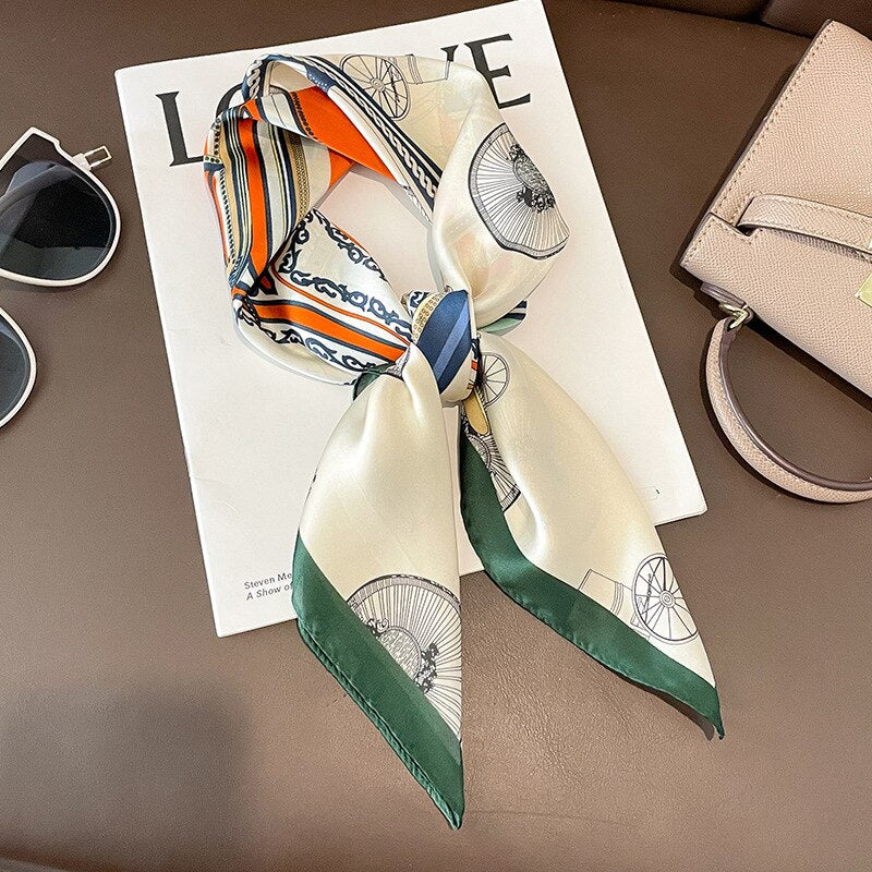 Fashion Hair Scarf for Women Headband Ribbon Satin Silk Square Scarves Lady Wrist Wrap Shawls Design Bandana Foulard W-177-2 70x70