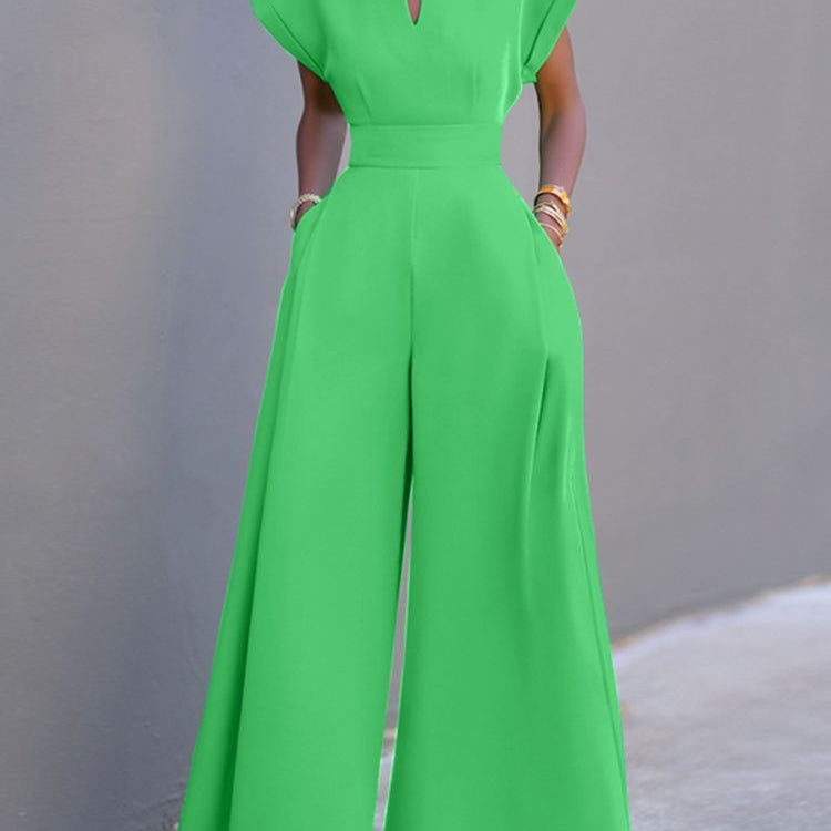 Summer Holiday Overalls Casual Elegant Playsuit Women Short Sleeve Long Rompers Commuting Wide Leg Pants Jumpsuits