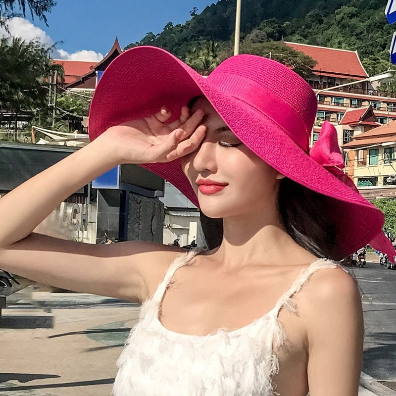 Seaside Photo Beach Straw Hat Children Summer Large Brim Sunscreen Shading Simple Fashion Large Brimmed Hat Sun Hat Beach Hat
