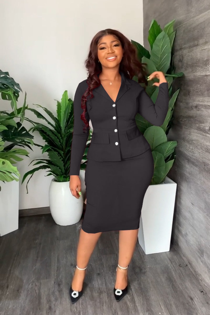 Autumn Commuting Two 2 Pieces OL Skirts Sets Women Bodycon Office Workwear Single Breasted Top Blazer Sexy Skirts Suit Outfits