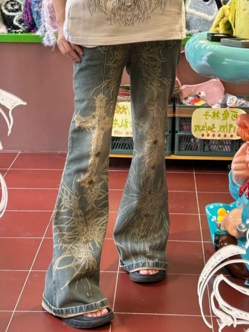 Y2K Vintage Women Korean Casual Streetwear Oversize Cargo Aesthetic Straight Trousers Wide Leg Jeans Grunge Denim Pants Clothes Photo Color