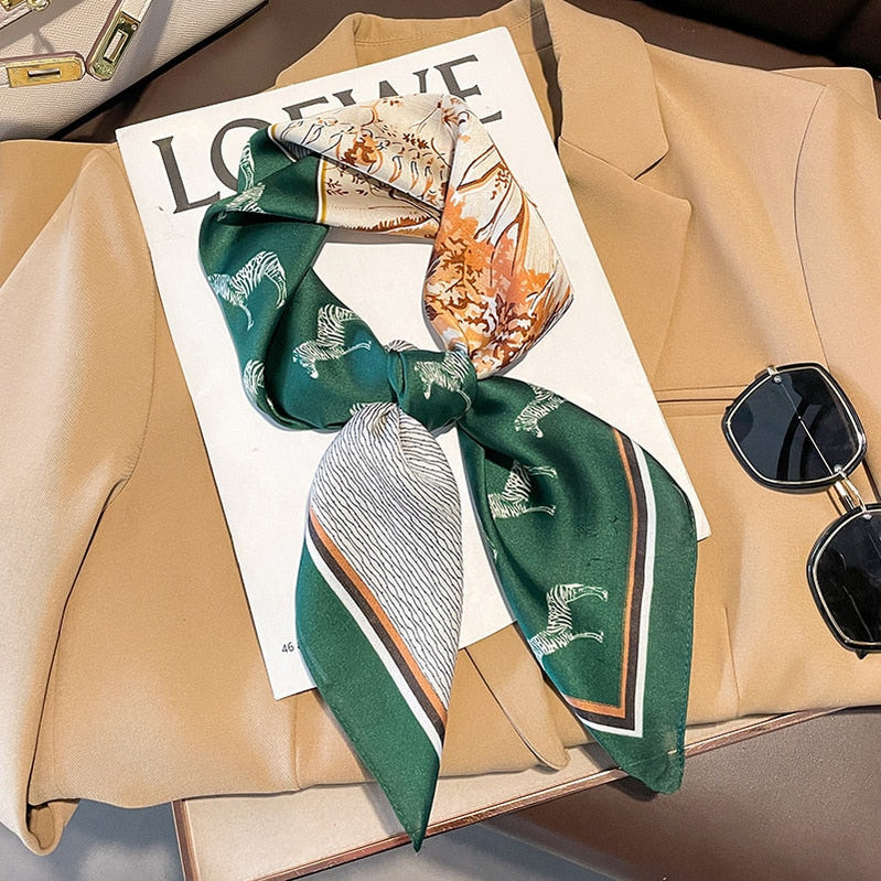 Fashion Hair Scarf for Women Headband Ribbon Satin Silk Square Scarves Lady Wrist Wrap Shawls Design Bandana Foulard W-76-2 70x70