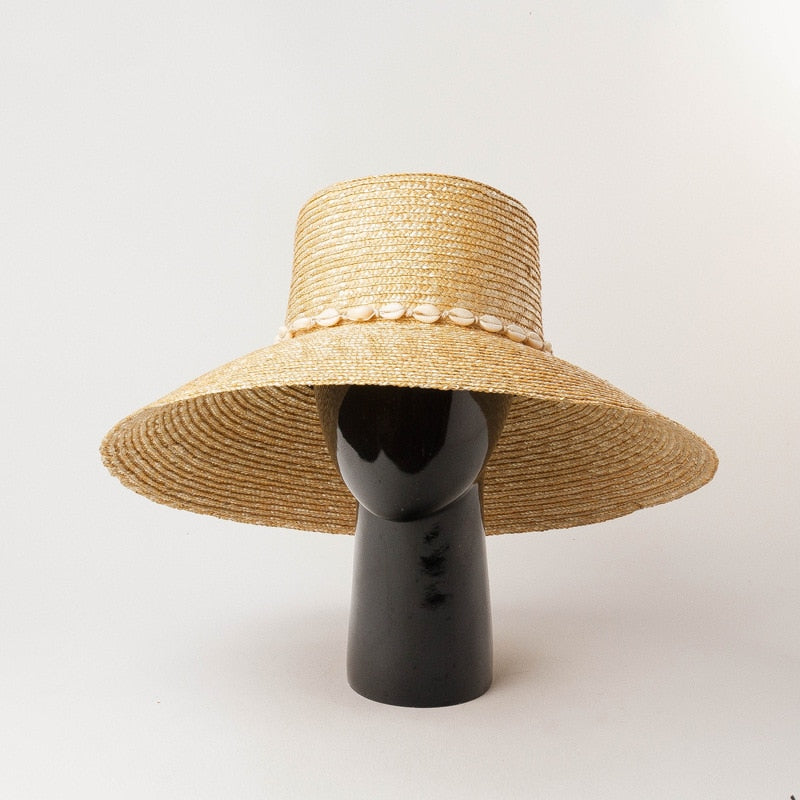 Wide Brim Beach Hats With Neck Tie For Women Large UV Protection Sun Hats Summer Big Brim Wheat Straw Hats Wholesale shell ribbon