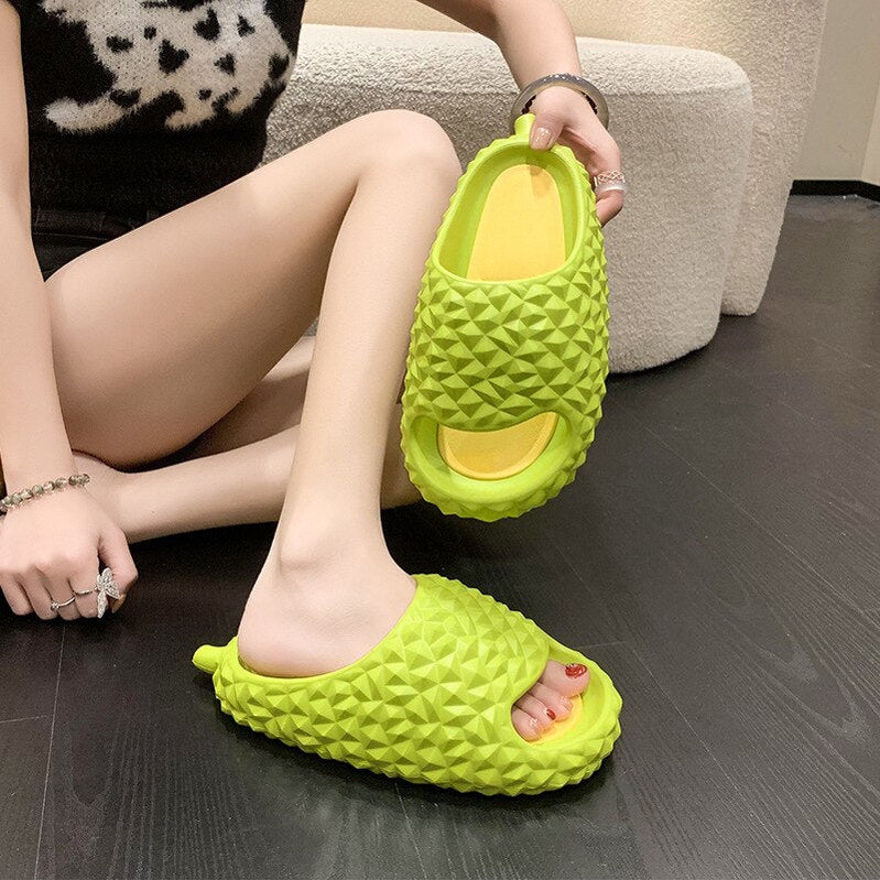 BEVERGREEN Funny Durian Design Women Slippers Summer Thick Bottom Platform Slides Outdoor Soft Non Slip Bathroom Shoes