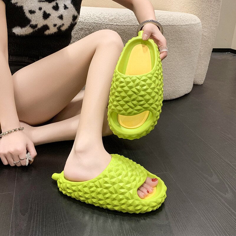 BEVERGREEN Funny Durian Design Women Slippers Summer Thick Bottom Platform Slides Outdoor Soft Non Slip Bathroom Shoes