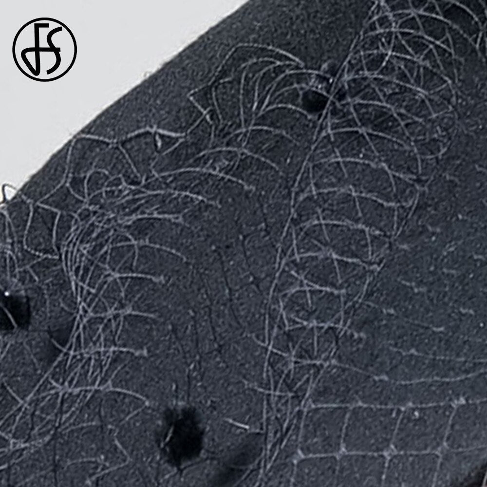 FS Elegant Church Kentucky Cap Ladies Luxury Wide Brim Black Wool Hats Fascinators For Women Cocktail Party Dress Fedoras