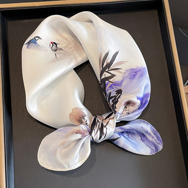 53cm Real Silk Nature Scarf Women Neckerchief Foulard Bandana Small Hairbands Fashion Floral Neck Ties for Office Lady New ZS-282-1 53x53cm