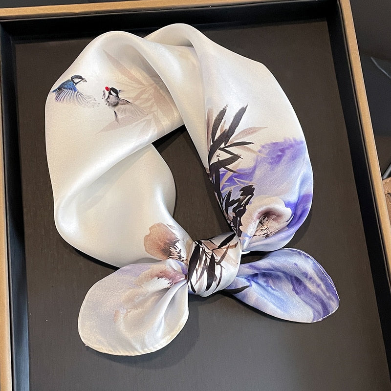 53cm Real Silk Nature Scarf Women Neckerchief Foulard Bandana Small Hairbands Fashion Floral Neck Ties for Office Lady New ZS-282-1 53x53cm