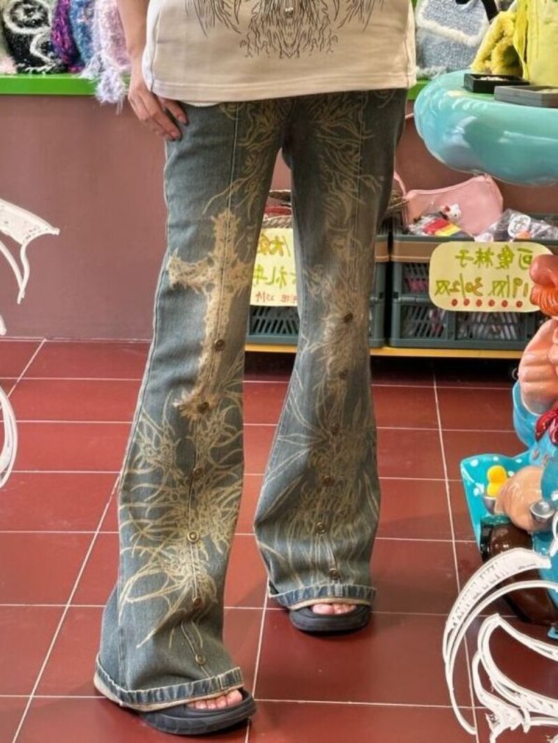 Y2K Vintage Women Korean Casual Streetwear Oversize Cargo Aesthetic Straight Trousers Wide Leg Jeans Grunge Denim Pants Clothes