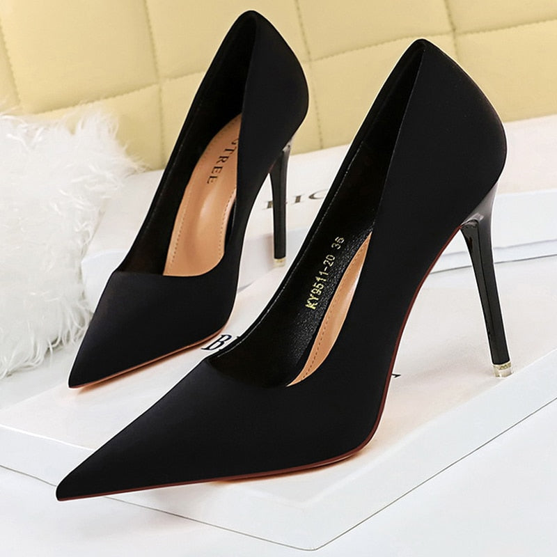 BIGTREE Shoes Satin Women Pumps New Purple High Heels Fashion Women Shoes Stiletto Luxury Noble Party Shoes Women Heels black-10.5cm