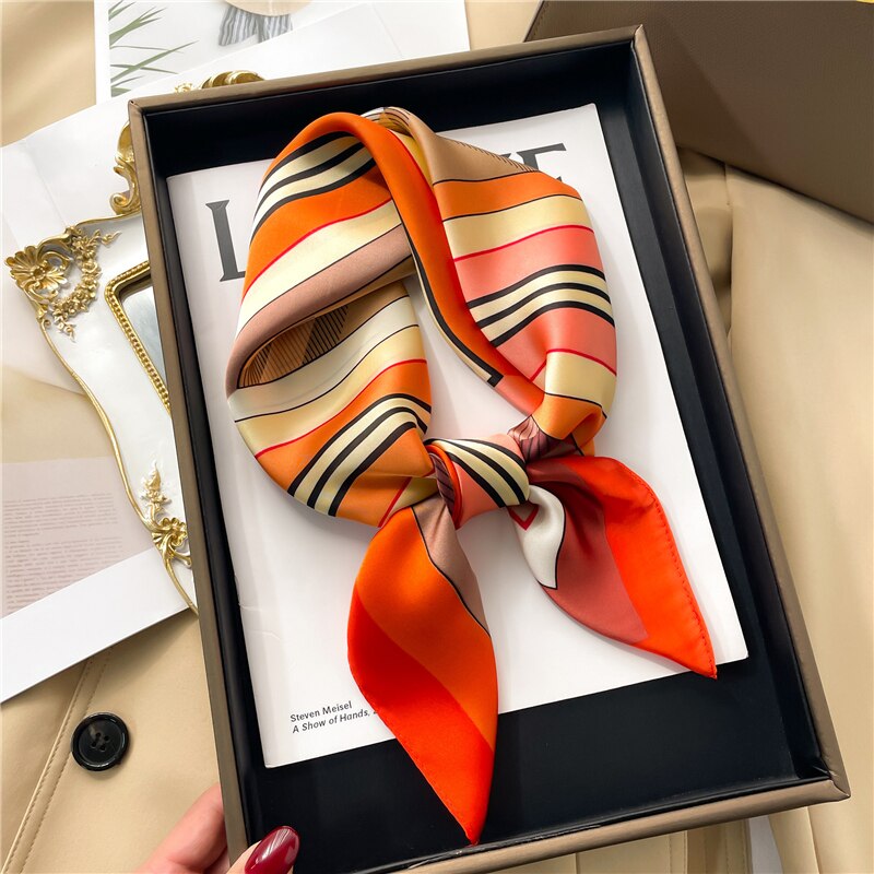 Luxury Print Satin Silk Square Scarf for Women Shawl Hijab Neckerchief Female Hair Ribbon Headband Fashion Wrap Bandana New FJ671-1