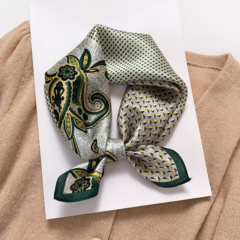 Fashion Designer Print 100% Natural Silk Square Scarves Women Hairband Neck Foulard Female Small Kerchief Bandana New FZ93-2 53cm real silk