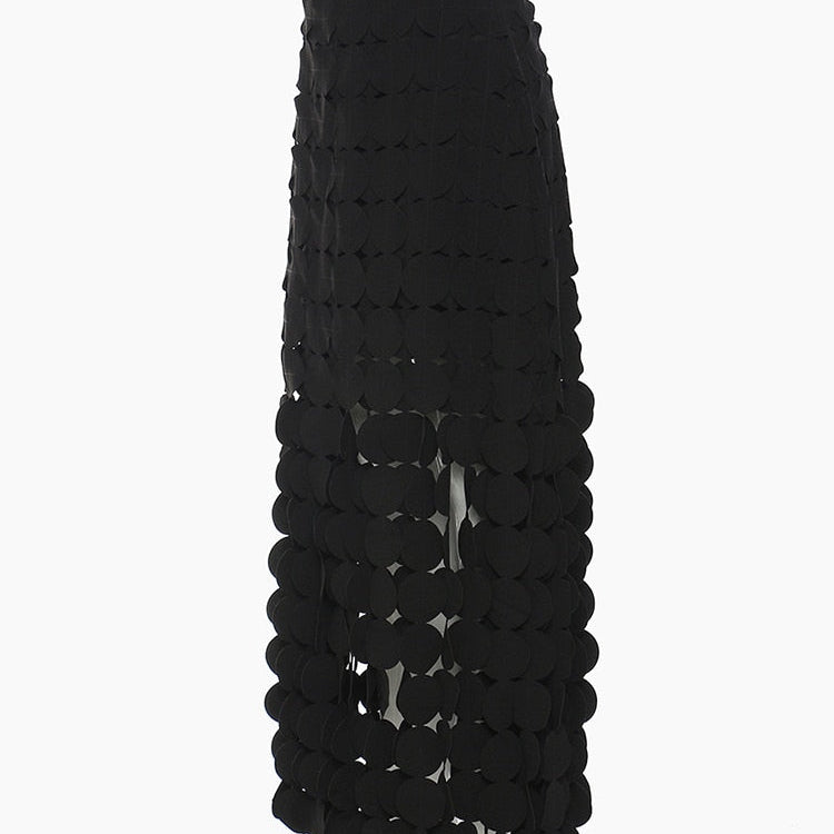 [EAM] High Waist Black Hollow Out Tassels Long Slit Elegant Half-body Skirt Women Fashion Tide New Spring Autumn 2023 1DE9035