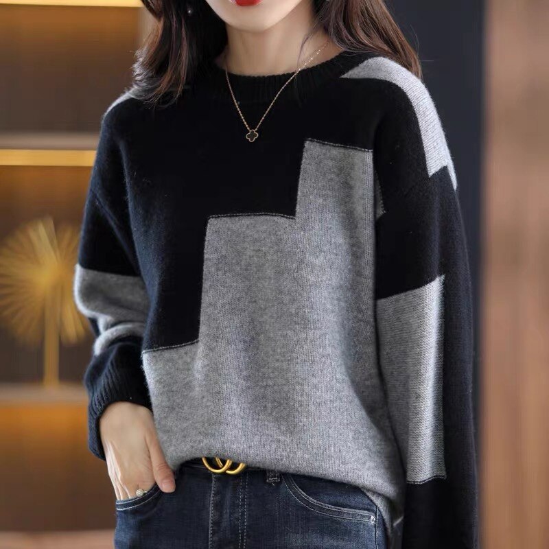 Tie Dye Spring Fall Knit Tops Women Casual Patchwork Korean Sweaters Design Contrasting Colors Pullover O-neck Knitwear Jumper