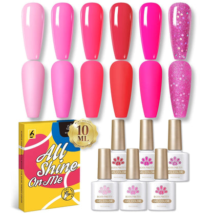 BORN PRETTY 10ml Nude Pink Gel 6PCS Nail Polish Set Milky Jelly Pink Transparent Serise Soak Off UV LED Nail Gel Varnish Kit