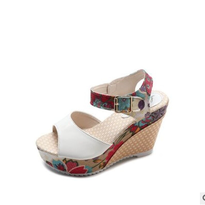 Women Sandals Summer Platform Wedges Casual Shoes Woman Floral Super High Heels Open Toe Slides Slippers Sandalias Zapatos Mujer White