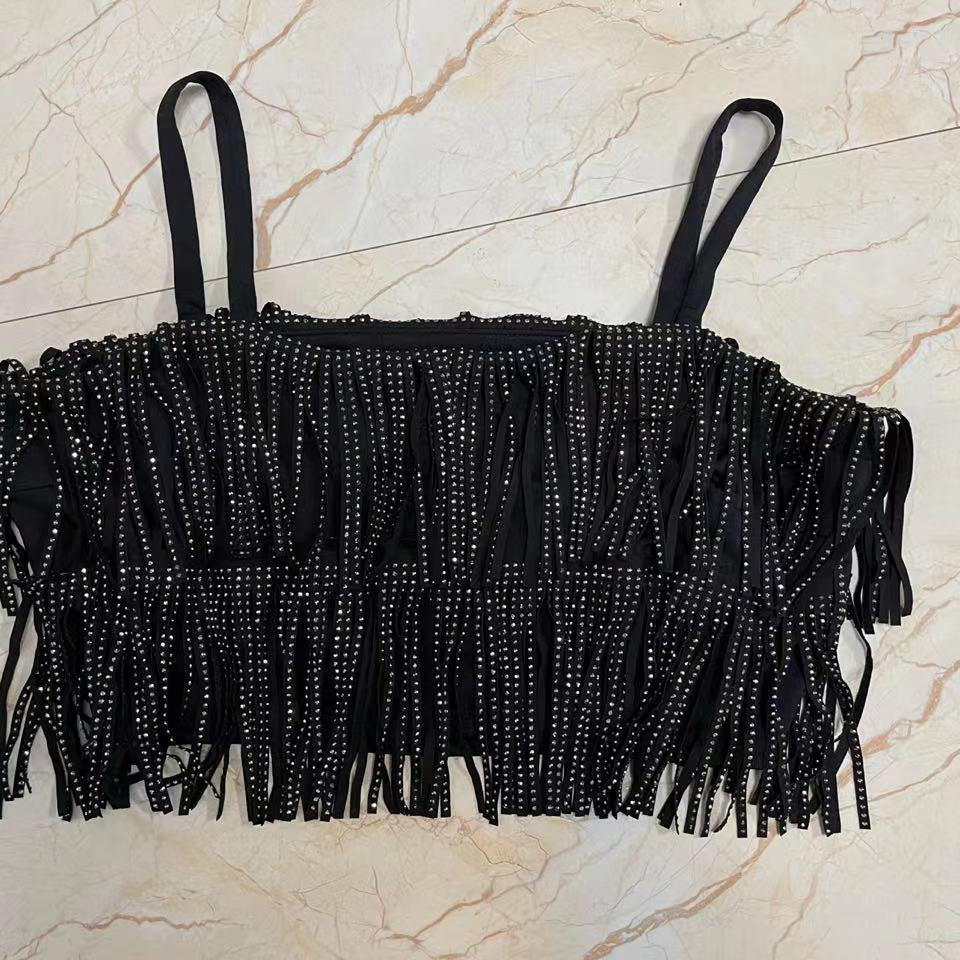 Women Skirt Fashion New Autumn High Waist Belt Multi Layer Short Heavy Drilling Rhinestones Fringed Skirt with Cake A Line black tops