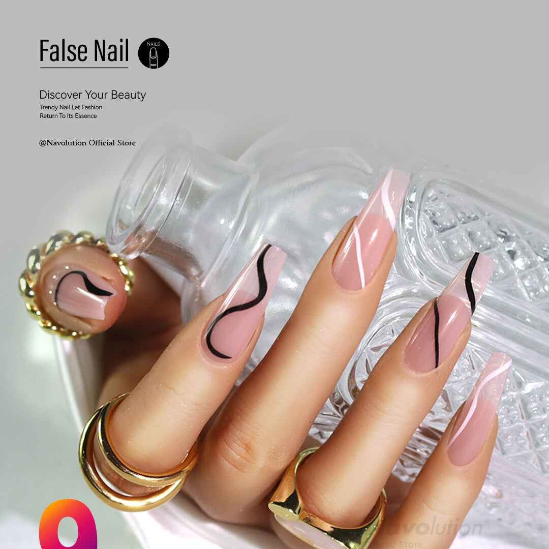 Navolution 24Pcs/Set DIY Manicure Wearable Fake Nails press on Detachable Finished Fingernails Ballet Square Head Almond Short 9