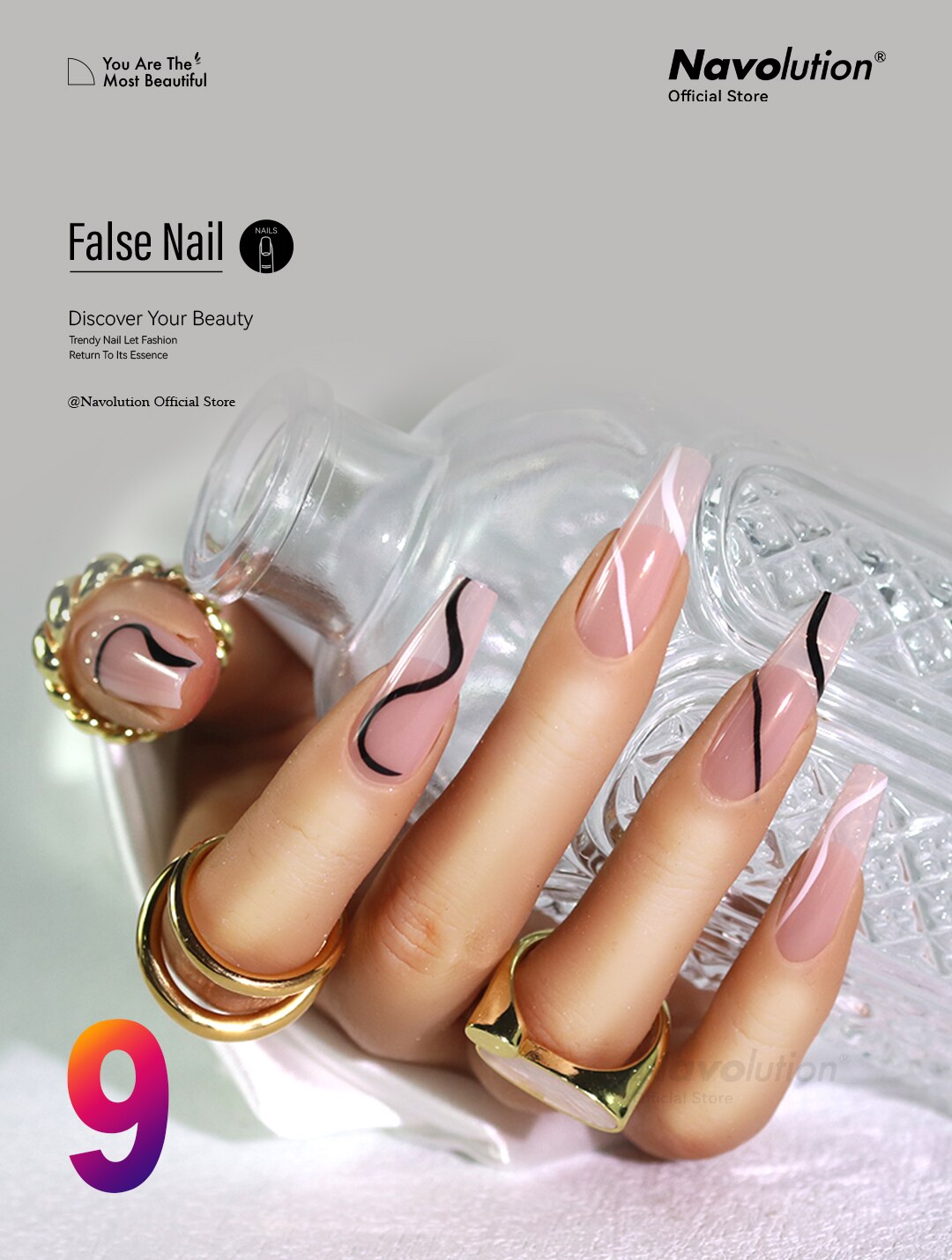 Navolution 24Pcs/Set DIY Manicure Wearable Fake Nails press on Detachable Finished Fingernails Ballet Square Head Almond Short 9