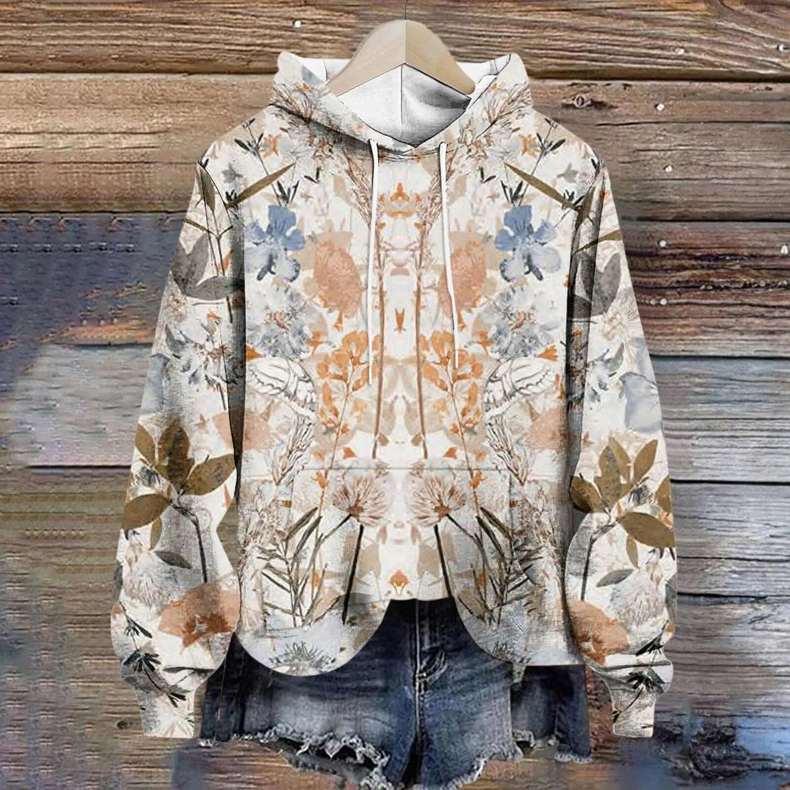 Women'S Sweatshirt Unique Hooded Women Pullover Winter Casual Long Sleeves Print Women Sweatshirts 빅사이즈 여성의류 Khaki