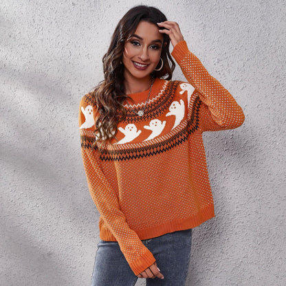 Halloween Ghost Vintage Ladies Sweater Polka Dot Long Sleeve Knitted Pullover Winter Sweater Woman Design Pullovers Knitwears