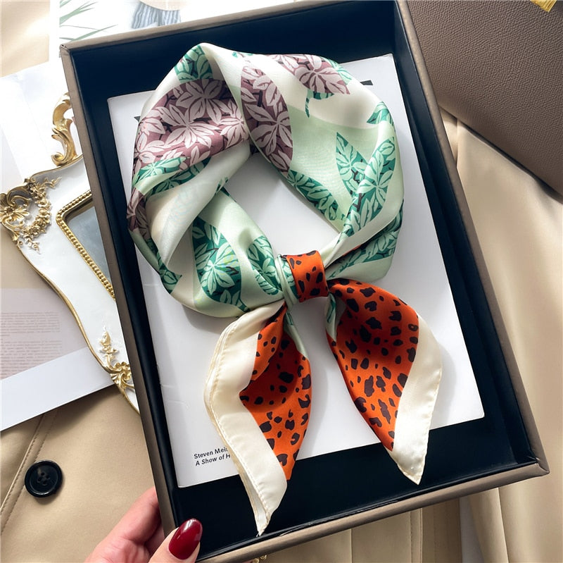 Luxury Print Satin Silk Square Scarf for Women Shawl Hijab Neckerchief Female Hair Ribbon Headband Fashion Wrap Bandana New