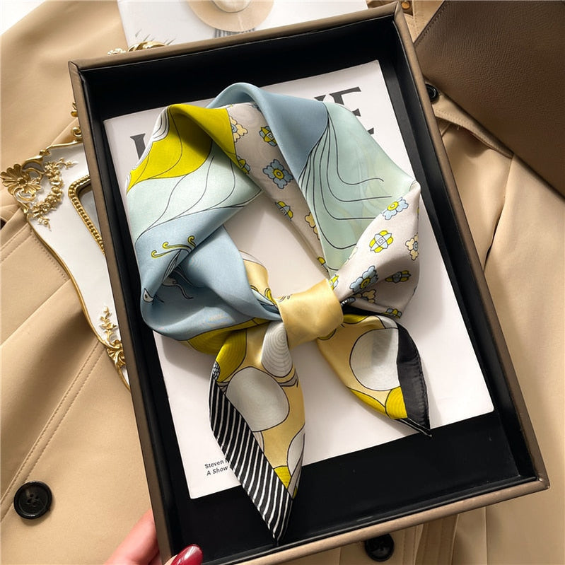 Luxury Print Satin Silk Square Scarf for Women Shawl Hijab Neckerchief Female Hair Ribbon Headband Fashion Wrap Bandana New FJ243-7