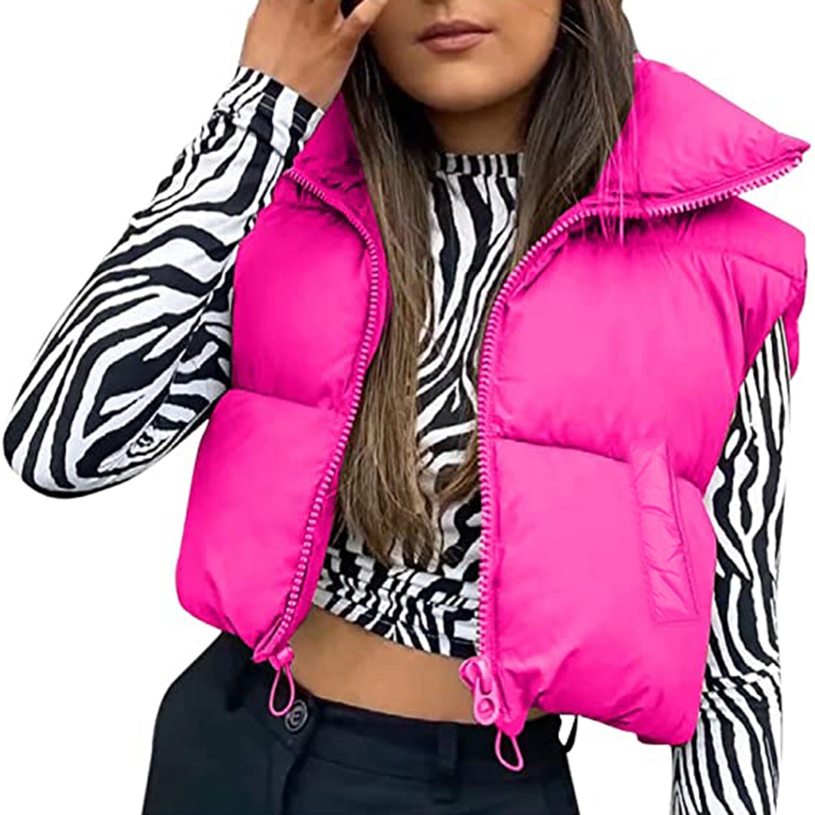 Gilet court chaud d'hiver pour femmes, gilet bouffant léger sans manches à col montant Double face 