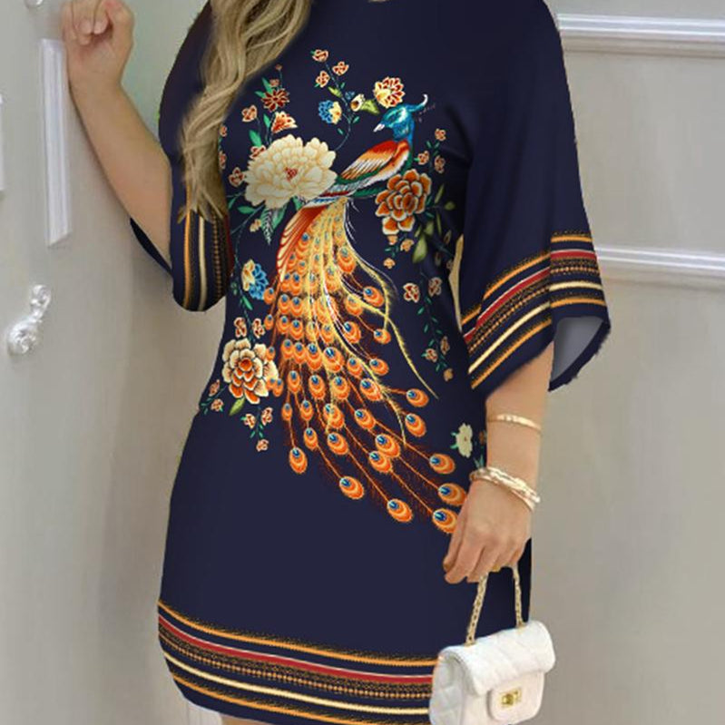 Women's Dress Summer Fashion Tropical Print Half Sleeve O-Neck Dresses Female Casual Party Beach Mini Loose Dress Vestidos